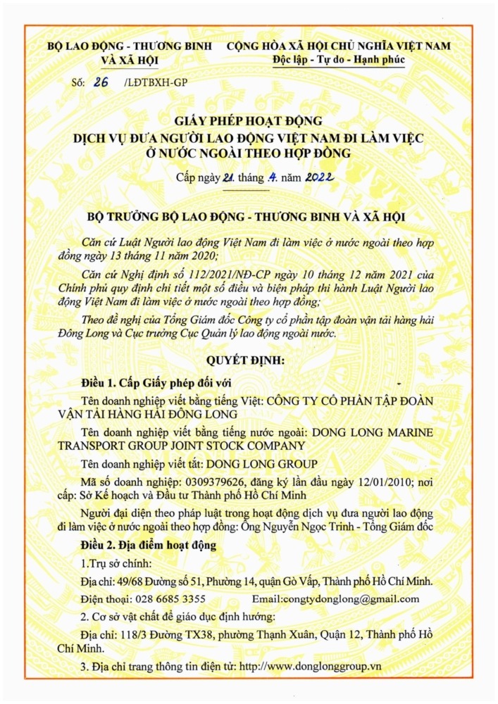giấy phép xuất khẩu lao động donglonggroup